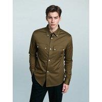TopLook London Men's Mens Business Casual Shirt - Cotton Long Sleeve with Pockets in Olive | Size: XS