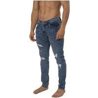 TopLook London Men's Acid Rain Washed Skinny Distressed Jeans in Bright Blue | Size: 38R
