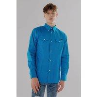 TopLook London Men's Mens Smart Casual Shirt Cotton Long Sleeve with Chest Pocket in Bright Blue | Size: Large