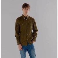 TopLook London Men's Mens Smart Casual Shirt Cotton Long Sleeve with Chest Pocket in Olive | Size: Small