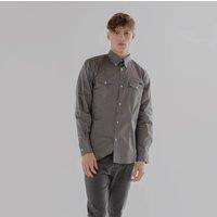 TopLook London Men's Mens Smart Casual Shirt Cotton Long Sleeve with Chest Pocket in Mid Grey | Size: XS
