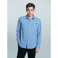 TopLook London Men's Mens Smart Casual Shirt Cotton Long Sleeve with Chest Pocket in Pale Blue | Size: Small