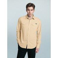 TopLook London Men's Mens Smart Casual Shirt Cotton Long Sleeve with Chest Pocket in Cream | Size: Small