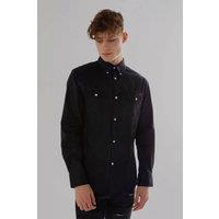TopLook London Men's Mens Smart Casual Shirt Cotton Long Sleeve with Chest Pocket in Black | Size: XS