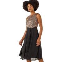 Roman Women's Sequin Bodice Belted Chiffon Dress in Gold | Size: 18