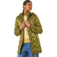 Roman Women's Wave Quilted Puffer Hooded Coat in Khaki | Size: 14