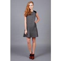 Cutie London Women's Tweed-Effect Drop Waist Dress with Leatherette Panels in Grey | Size: 8