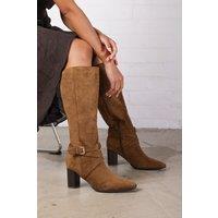 Where's That From Women's 'Tamsin' Knee High Boots With Wrap Buckle Strap in Khaki | Size: 4
