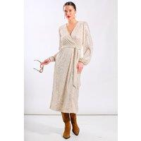 Needs No Label Women's Cream Sequin Wrap Midi Dress | Size: 8