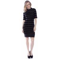 Cutie London Women's Textured Stripe Mock Neck Dress in Black | Size: 14