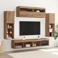 Berkfield Home TV Wall Cabinets with LED Lights 2 pcs Artisan Oak 80x30x30 cm in Brown | Size: 80 x 30 x 30 cm