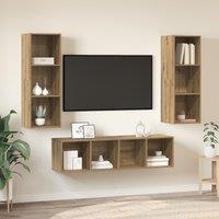 Berkfield Home TV Cabinet Set with Shelf 3 pcs Artisan oak 37 x 37 x 142.5 cm in Brown