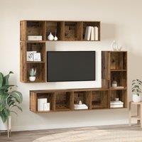 Berkfield Home Wall-mounted with Storage 4 pcs Old wood Engineered wood in Brown