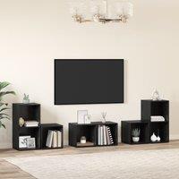 Berkfield Home TV Cabinet Set with Shelf with Storage 6 pcs Black Oak Engineered Wood