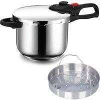 Geepas 6L Stainless Steel Pressure Cooker Induction Compatible with Steamer Basket in Silver