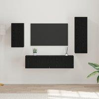 Berkfield Home TV Cabinet Set with Shelf Wall-mounted with Storage with Door 4 pcs Black oak 30.5 x 30 x 90 cm