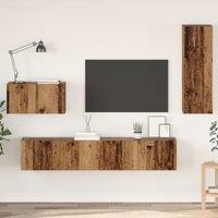 Berkfield Home Wall TV Cabinet with Shelf Wall-mounted Other with Storage with Door 4 pcs Old wood Medium in Brown