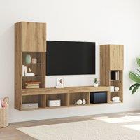 Berkfield Home TV Cabinet with LED Lights Artisan Oak 40.5x30x102 cm in Brown
