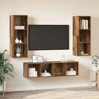 Berkfield Home TV Cabinet Set with Shelf Wall-mounted with Storage 3 pcs Old wood 37 x 37 x 142.5 cm in Brown