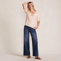 Lands' End Women's Slub Cotton Lace Trim Top in Pink | Size: 14-16