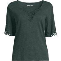Lands' End Women's Slub Cotton Lace Trim Top in Bottle Green | Size: 16-18