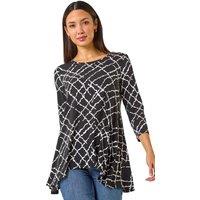 Roman Women's Abstract Check Print Asymmetric Tunic in Black | Size: 18