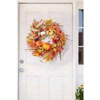 Living and Home 50cm Halloween Artificial Pumpkin Berry String Maple Leaf PVC Decorative Wreath in Orange