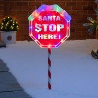 Christow Santa Stop Here Sign Light Up Outdoor Christmas Decoration LED Battery Operated