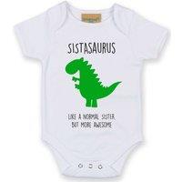 60 SECOND MAKEOVER Sistasaurus Dinosaur Baby Grow in White | Size: 0-3 m