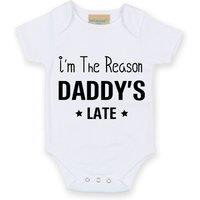 60 SECOND MAKEOVER I'm The Reason Daddy's Late Short Sleeve Baby Grow in White | Size: 3-6 m
