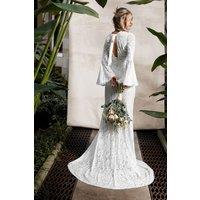 Oasis Women's Flare Sleeve Boho Stretch Lace Fishtail Wedding Dress in Ivory | Size: 8