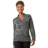 Roman Women's Longline Buttoned Knit Jumper in Dark Grey | Size: 18