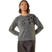 Roman Women's Floral Sequin Knit Jumper in Dark Grey | Size: 16