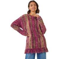 Roman Women's Fluffy Tassel Hem Knit Jumper in Maroon | Size: 14