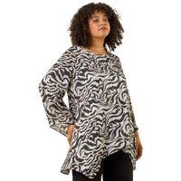 Roman Women's Curve Abstract Print Tunic Top in Grey | Size: 20