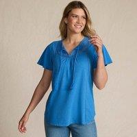 Lands' End Women's Slub Cotton Flutter Sleeve Top in Cobalt | Size: 10-12
