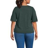 Lands' End Women's Plus Slub Cotton Lace Trim Top in Bottle Green | Size: 20-22