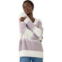 Roman Women's V-Neck Stripe Knit Jumper in Lilac | Size: 14