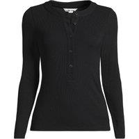 Lands' End Women's Long Sleeve Drapey Rib Henley Top in Black | Size: 14-16