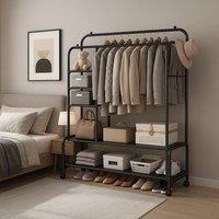 Modcraft Black Heavy Duty Double Clothes Rail - Garment Rack with Shoe Storage | Size: Large