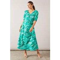 Wallis Women's Abstract Print Ruched Midi Dress in Turquoise | Size: 12