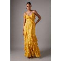 Coast Women's Strappy Frill Tiered Hem Maxi Holiday Dress in Ochre | Size: 12