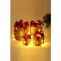 4Pcs Round Christmas Gift Boxes with LED Light Bowknot Decor