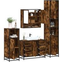 4Piece Bathroom Furniture SetSmoked Oak Engineered Wood