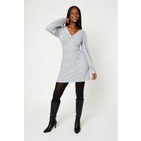 Dorothy Perkins Women's Brushed Soft Touch Ruched Front Mini Dress in Grey Marl | Size: 14