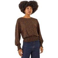 Roman Women's Abstract Print Shirred Top in Black | Size: 20