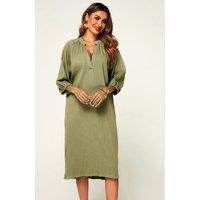 FS Collection Women's Smock Dress With Long Sleeves In Khaki Green | Size: Small