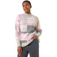 Roman Women's Stripe Colour Block Knitted Jumper in Light Grey | Size: 16