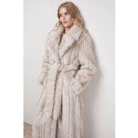 Oasis Women's Belted Faux Fur Maxi Coat in Natural | Size: 10
