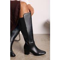 Where's That From Women's 'Yvonne' Faux Suede Knee High Boots with Mid Block Heel in True Black | Size: 7